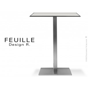 Table carrée FEUILLE plateau compact avec lamelle d'aluminium couleur blanc, pied inox