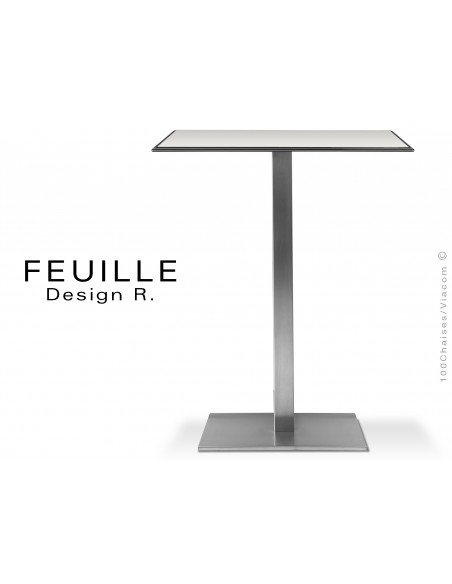 Table carrée FEUILLE plateau compact avec lamelle d'aluminium couleur blanc, pied inox