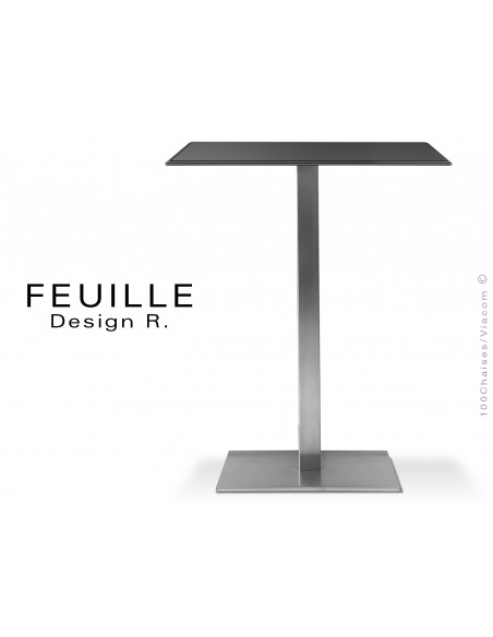 Table carrée FEUILLE plateau compact avec lamelle d'aluminium couleur noir, pied inox