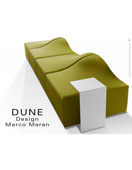 Banquette modulable DUNE-4 assise cuir synthétique couleur kaki 312, structure bois