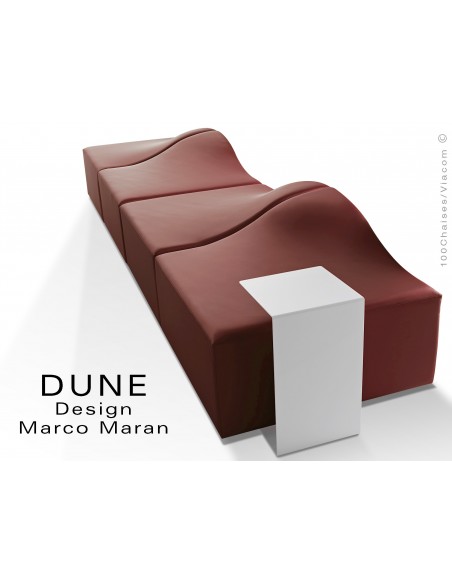 Banquette modulable DUNE-4 assise cuir synthétique couleur bourgogne 318, structure bois