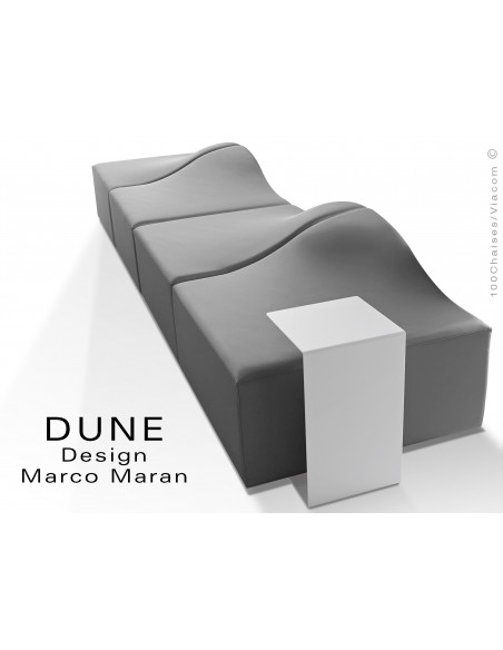 Banquette modulable DUNE-4 assise cuir synthétique couleur gris 369, structure bois