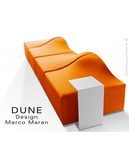 Banquette modulable DUNE-4 assise cuir synthétique couleur orange 314, structure bois