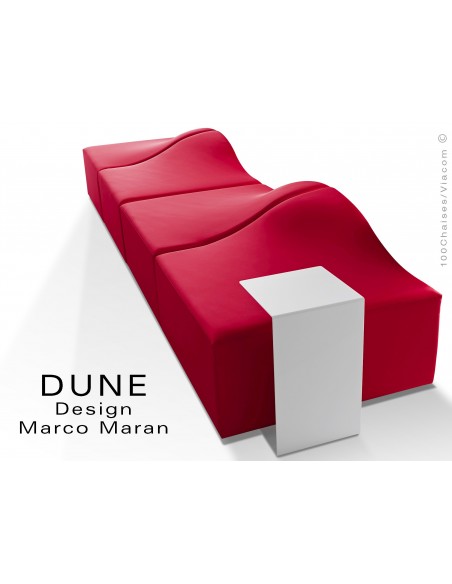 Banquette modulable DUNE-4 assise cuir synthétique couleur rouge 381, structure bois