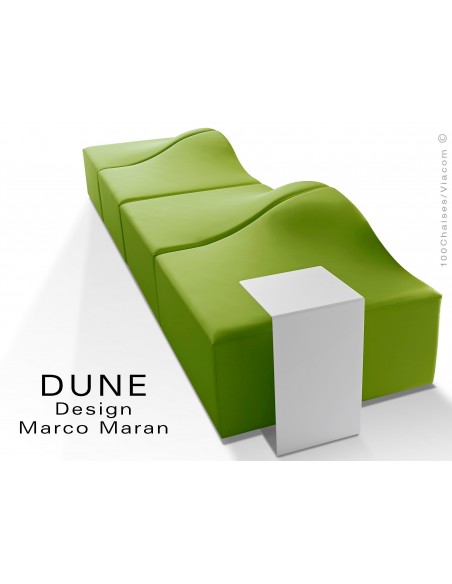 Banquette modulable DUNE-4 assise cuir synthétique couleur vert pomme 311, structure bois