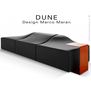 Banquette modulable DUNE-3 assise cuir synthétique couleur noir 365, structure bois