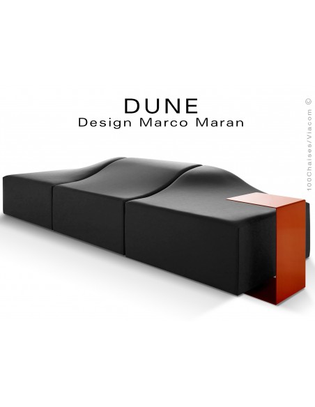 Banquette modulable DUNE-3 assise cuir synthétique couleur noir 365, structure bois