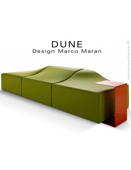 Banquette modulable DUNE-3 assise cuir synthétique couleur kaki 312, structure bois