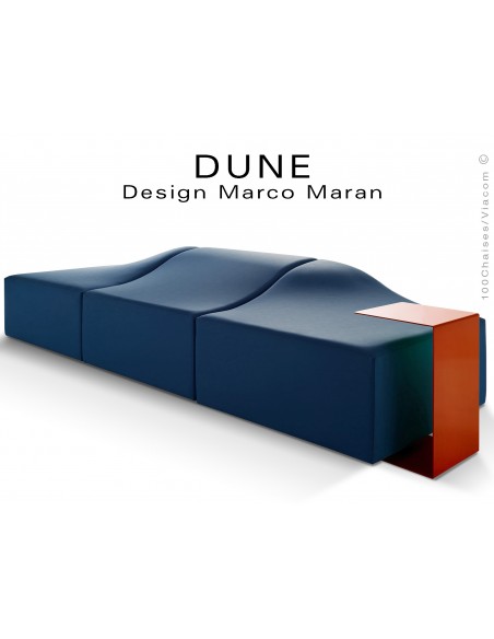 Banquette modulable DUNE-3 assise cuir synthétique couleur bleu marine 319, structure bois