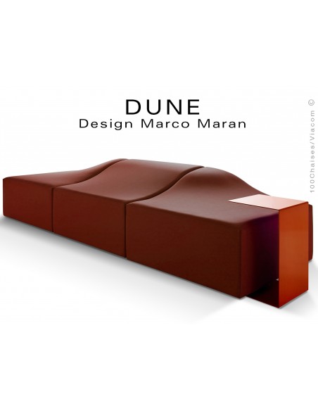 Banquette modulable DUNE-3 assise cuir synthétique couleur bourgogne 318, structure bois
