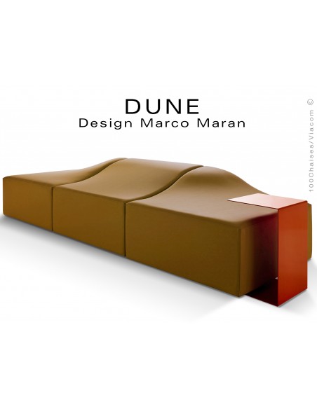 Banquette modulable DUNE-3 assise cuir synthétique couleur tabac 380, structure bois