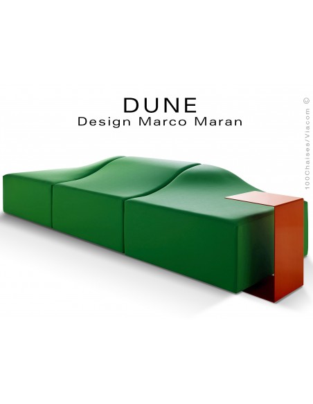 Banquette modulable DUNE-3 assise cuir synthétique couleur vert 382, structure bois
