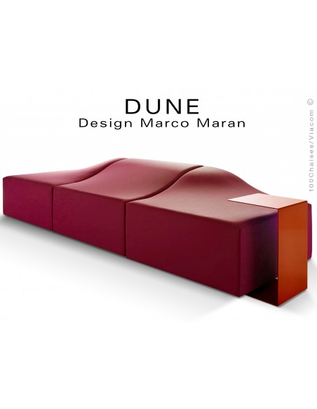 Banquette modulable DUNE-3 assise cuir synthétique couleur prune 317, structure bois