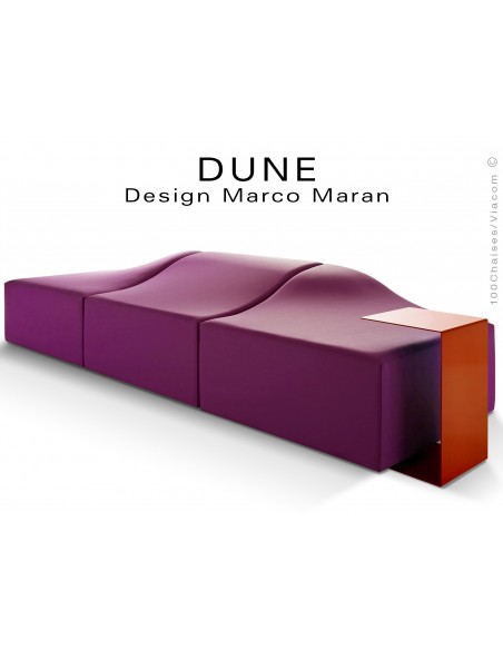 Banquette modulable DUNE-3 assise cuir synthétique couleur violet 370, structure bois