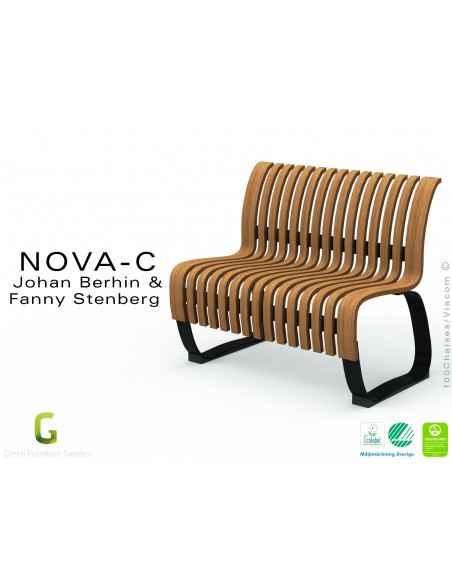 Banc NOVA module droit assise bois vernis noyer, structure métal - 4 modules