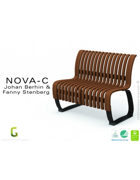Banc NOVA module droit assise bois vernis noyer foncé, structure métal - 4 modules