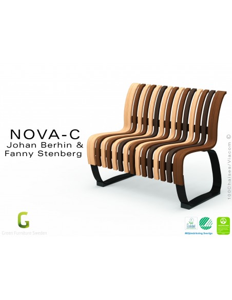 Banc NOVA module droit assise bois mix (mélange), structure métal - 4 modules