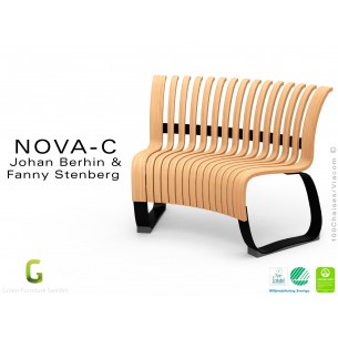 Banc NOVA module concave assise bois finition naturel, structure métal - 4 modules