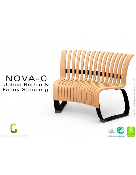 Banc NOVA module concave assise bois finition naturel, structure métal - 4 modules