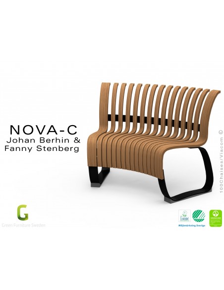 Banc NOVA module concave assise bois teinté noyer, structure métal - 4 modules