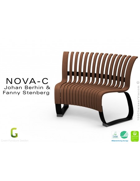 Banc NOVA module concave assise bois teinté noyer foncé, structure métal - 4 modules