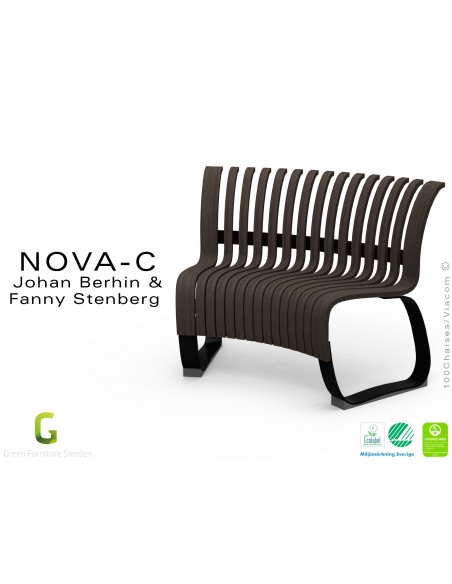 Banc NOVA module concave assise bois teinté wengé, structure métal - 4 modules