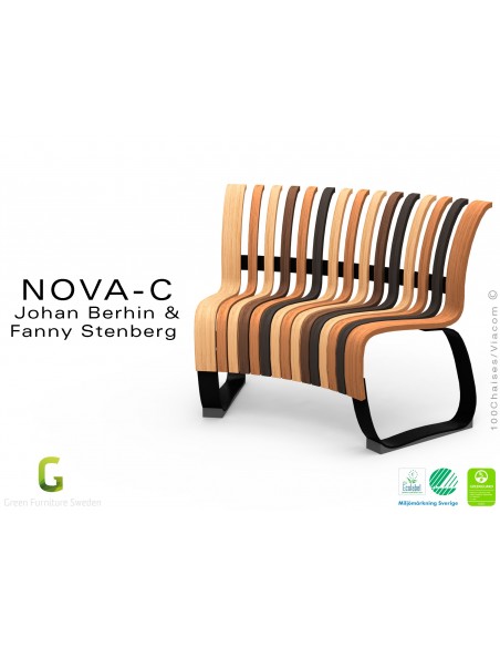 Banc NOVA module concave assise bois mélange, structure métal - 4 modules