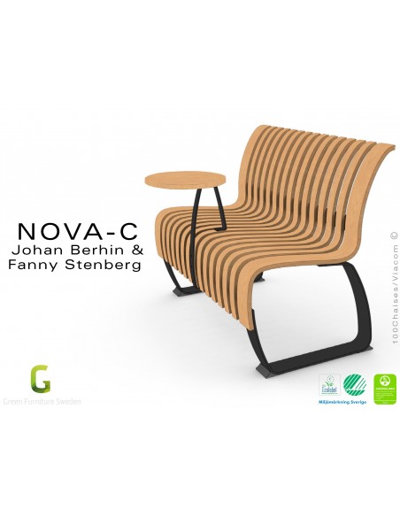 Option tablette de travail, banc NOVA module concave 45°, assise bois structure métal - 4 modules