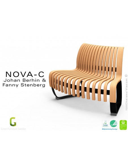 Banc NOVA module convexe 45°, assise bois teinté naturel, structure métal - 4 modules