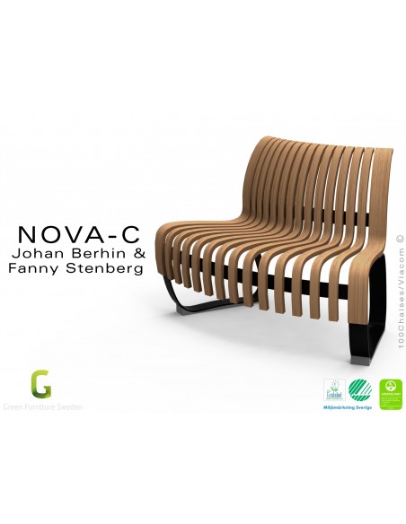 Banc NOVA module convexe 45°, assise bois teinté noyer, structure métal - 4 modules