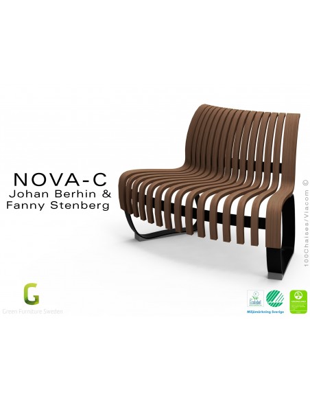 Banc NOVA module convexe 45°, assise bois teinté noyer foncé, structure métal - 4 modules