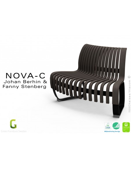 Banc NOVA module convexe 45°, assise bois teinté wengé, structure métal - 4 modules