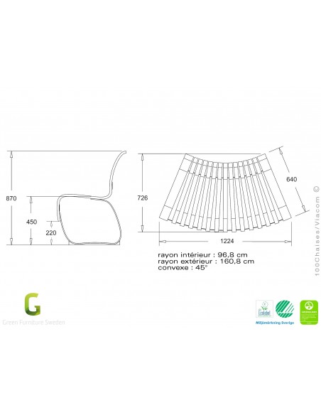 Banc NOVA module convexe 45°, assise bois structure métal - 4 modules