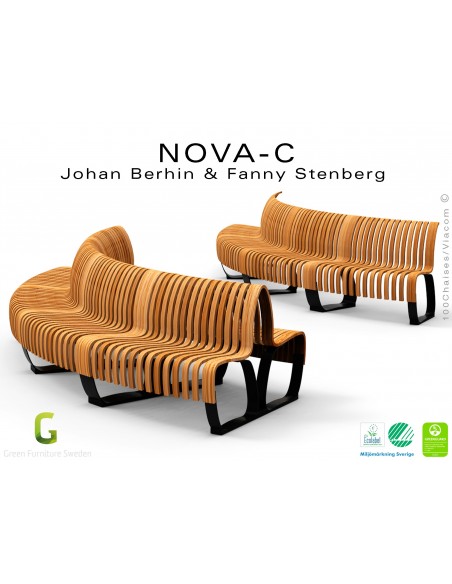 Exemple module ou assemblage, banc NOVA module convexe 45°, assise bois structure métal - 4 modules