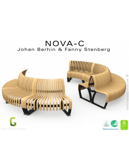 Exemple module ou assemblage, banc NOVA module convexe 45°, assise bois structure métal - 4 modules