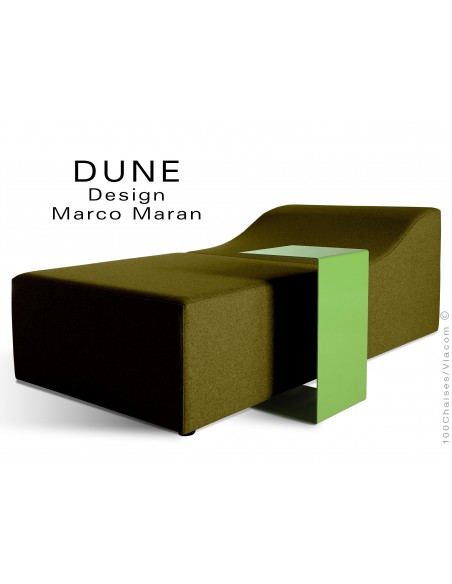 Banquette modulable DUNE-2 assise 100% laine couleur kaki 109, structure bois avec tablette.