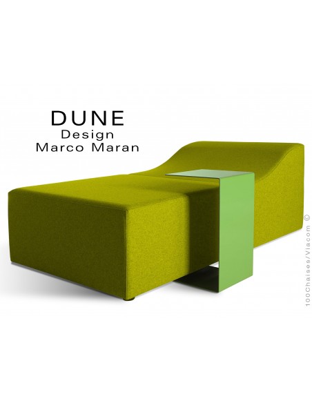 Banquette modulable DUNE-2 assise 100% laine couleur vert 107, structure bois avec tablette.