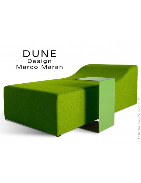 Banquette modulable DUNE-2 assise 100% laine couleur vert 108, structure bois avec tablette.