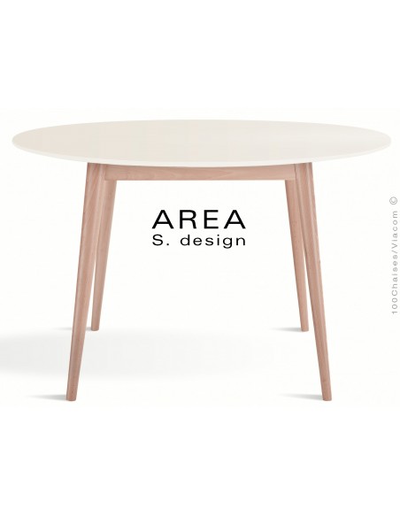 Table ronde en bois de hêtre AREA plateau rond en MDF, finition couleur blanc cassé.