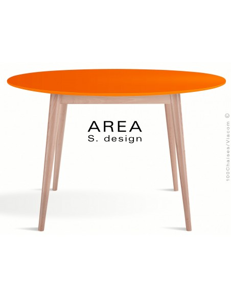 Table ronde en bois de hêtre AREA plateau MDF finition couleur orange.