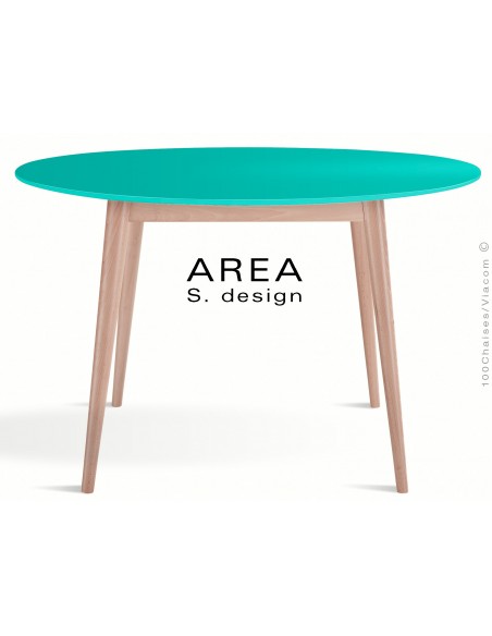 Table ronde en bois de hêtre AREA plateau MDF finition couleur verte.
