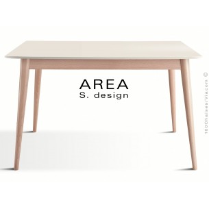 Table rectangulaire en bois de hêtre "AREA" plateau MDF finition couleur blanc cassé.