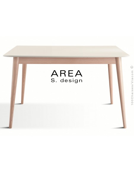 Table rectangulaire en bois de hêtre "AREA" plateau MDF finition couleur blanc cassé.