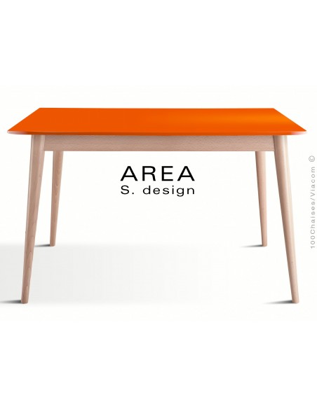 Table rectangulaire en bois de hêtre "AREA" plateau MDF finition couleur orange.