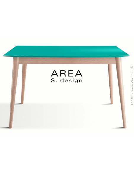 Table rectangulaire en bois de hêtre "AREA" plateau MDF finition couleur verte.
