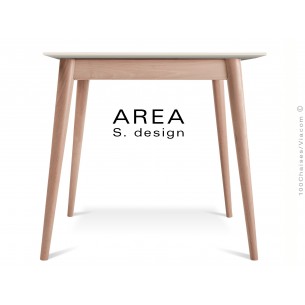 Table carré en bois de hêtre "AREA" plateau MDF finition couleur blanc cassé.