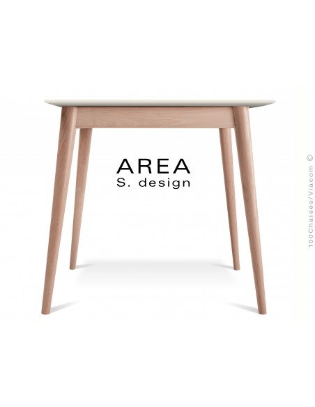 Table carré en bois de hêtre "AREA" plateau MDF finition couleur blanc cassé.