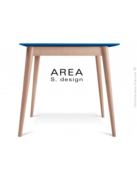 Table carré en bois de hêtre "AREA" plateau MDF finition couleur bleu