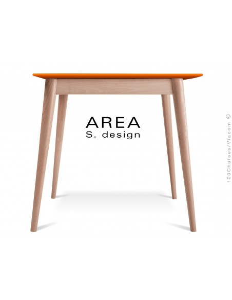Table carré en bois de hêtre "AREA" plateau MDF finition couleur orange