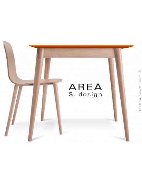 Table carré en bois de hêtre "AREA" plateau MDF finition couleur orange